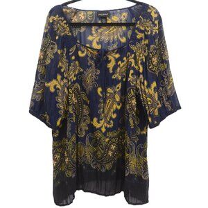 Lane Bryant 22/24 PLUS Size Sheer‎ Navy Paisley Boho Summer Flowy Blouse Top